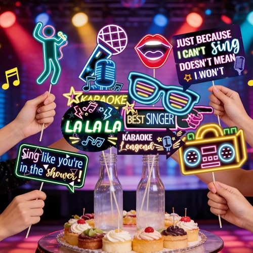 Karaoke Night Photo Booth Props - 12 PCS Music Decorations