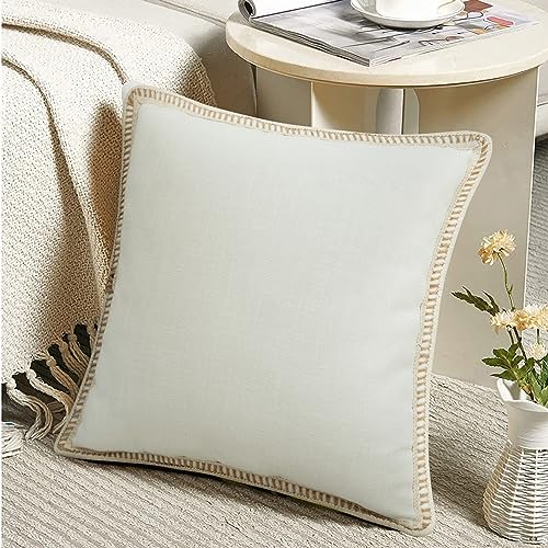 Merrycolor Set of 2 Beige Farmhouse Decorative Pillow Covers - 18x18 Inch