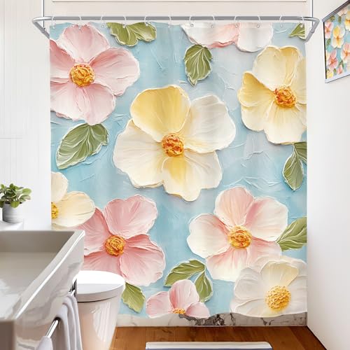 Floral Shower Curtain - Waterproof Polyester Bathroom Decor 60x72