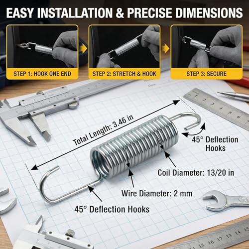 3-5/8 Inch Recliner Tension Spring Replacement - 2 Pack Stainless Steel