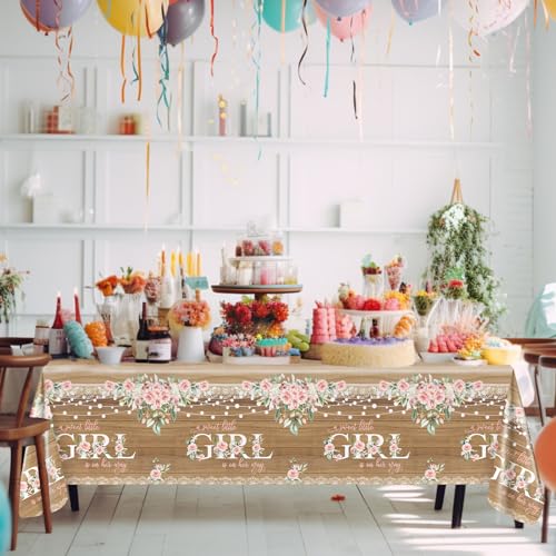 3 Pack Rustic Floral Baby Shower Tablecloths - 108 x 54 Inches
