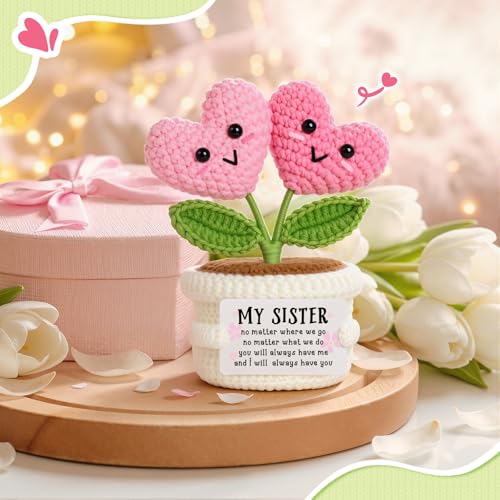 Sister Birthday Gift - Handmade Crochet Double Heart Flower
