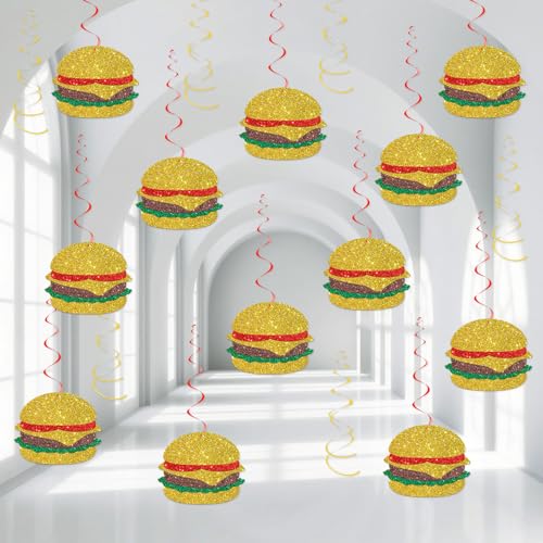 Hamburger Hanging Swirl Decorations - Fast Food Party Supplies