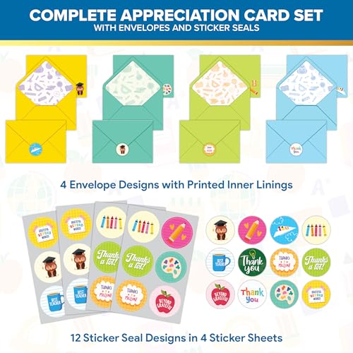 24 Pack Colorful Teacher Thank You Cards - 4x6in Set