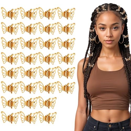 30Pcs Gold Metal Butterfly Hair Clips Mini Claw Clips for Braids