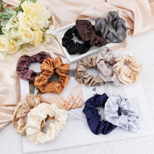 12-Piece Satin Silk Hair Scrunchies Soft Elastic Ponytail Holders