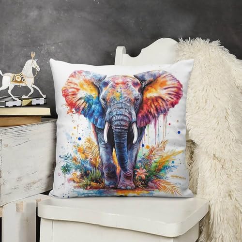 Watercolor Elephant Floral Throw Pillow Cover 18x18 Inch Soft Plush