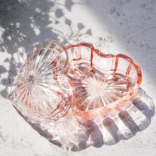 KANPURA Pink Glass Heart Jewelry Box with Lid for Rings and Trinkets