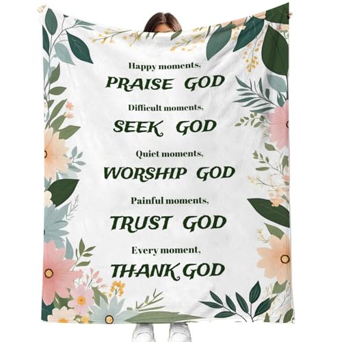 Inspirational Christian Blanket with Flowers - Soft Throw 60"x50"