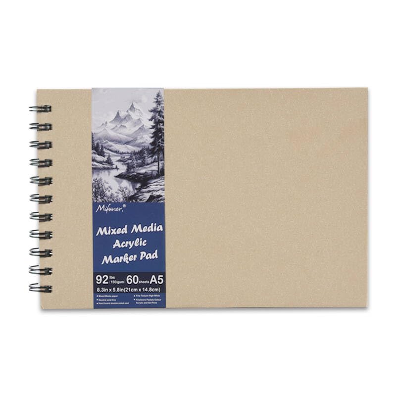 Hardcover Mixed Media Sketchbook 5.8" x 8.3" Top Spiral Bound Art Journal
