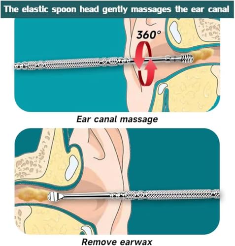 LUXXII Stainless Steel Ear Wax Removal Tool Kit - 2 Pack Reusable Ear Spoon Cleaner with Spiral Spring and Loop Scoop