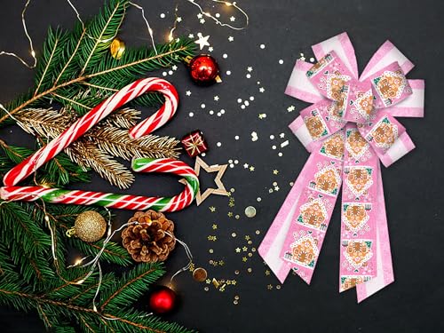 Estivaux 11.4" Pink Glitter Christmas Wreath Bow for Decor