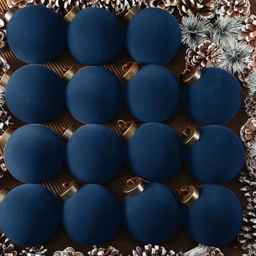 15 Pcs Velvet Christmas Balls Navy Blue 3.15 Inch Holiday Tree Ornaments