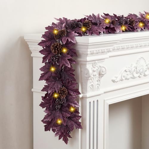 Purple Fall Garland with 30 Lights & Timer 6Ft Autumn Decor