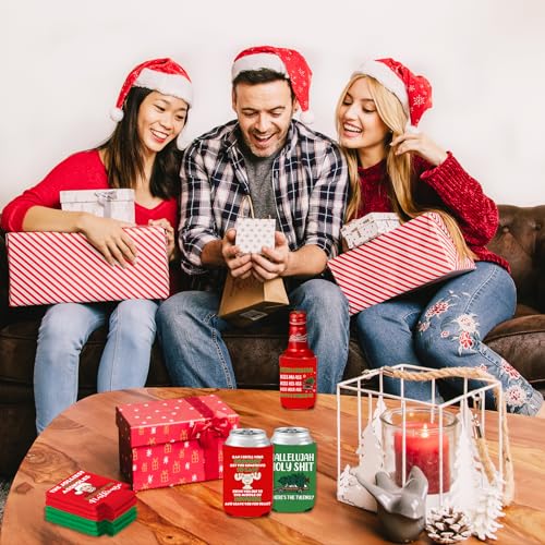 Funny Christmas Beer Can Coolers - 8 Pcs Holiday Beverage Sleeves, Reusable Neoprene Can Holders