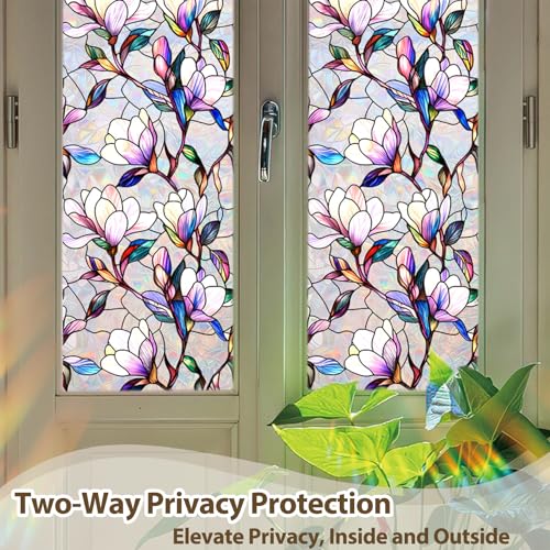 Rainbow Magnolia Stained Glass Window Privacy Film 17.5"x78.7"