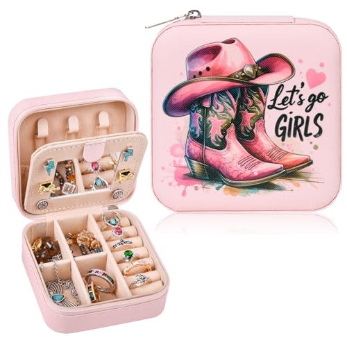 CEELGON Western Jewelry Box - Portable Travel Organizer, Pink Boots Print