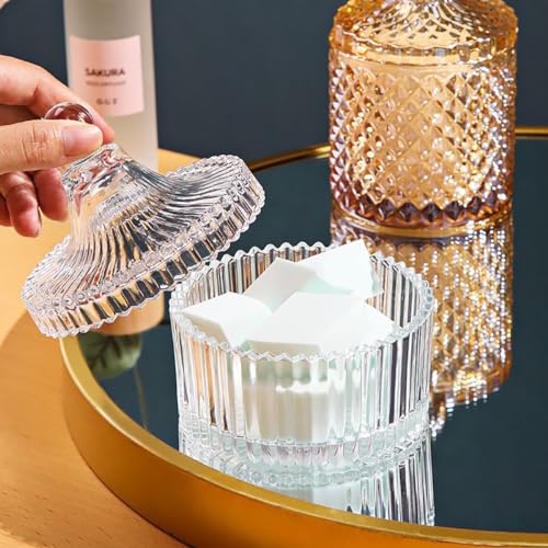 Yurt-Clear Embossed Glass Jar with Lid, Decorative Storage Container
