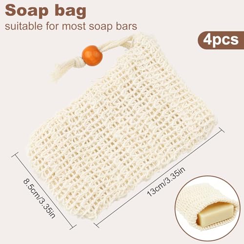 Sisal Soap Saver Bag 4Pcs - Natural Exfoliating Soap Pouch