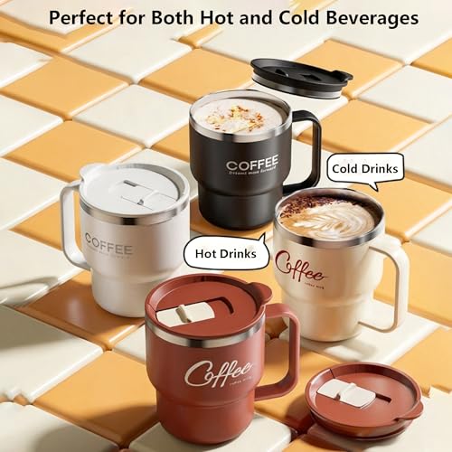 Kilimazart 12 oz Insulated Coffee Mug with Lid and Handle - Stainless Steel