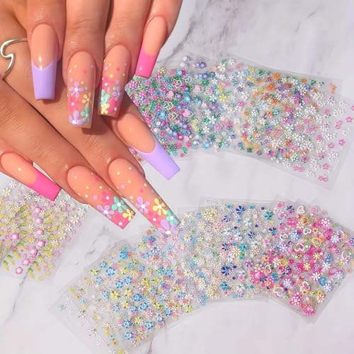 Pvoiue 30 Sheets 3D Floral Nail Art Stickers Daisy Butterfly Decals