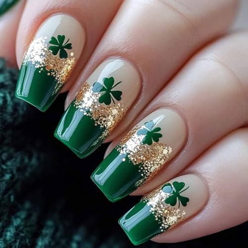 St. Patrick's Day Press On Nails Medium Coffin Shamrock False Nails