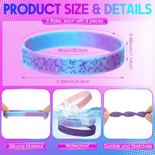 Capoda 24 Pcs Kpop Silicone Wristbands - Purple Music Theme Party Favors