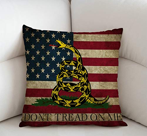 Don't Tread On Me American Flag Cotton Linen Throw Pillow Cover 18x18