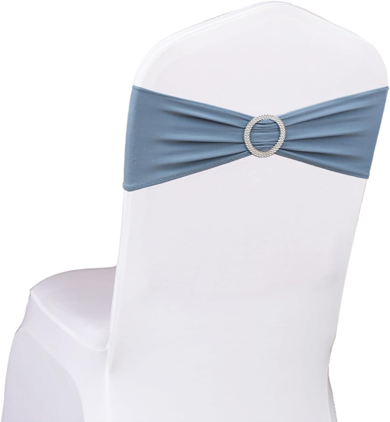 Skiennix 100 PCS Spandex Chair Sashes - Dusty Blue Stretch Bands with Buckles for Weddings & Events
