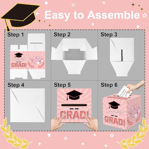 2026 Graduation Card Box with 50 Advice Cards - Pink & Rose Gold