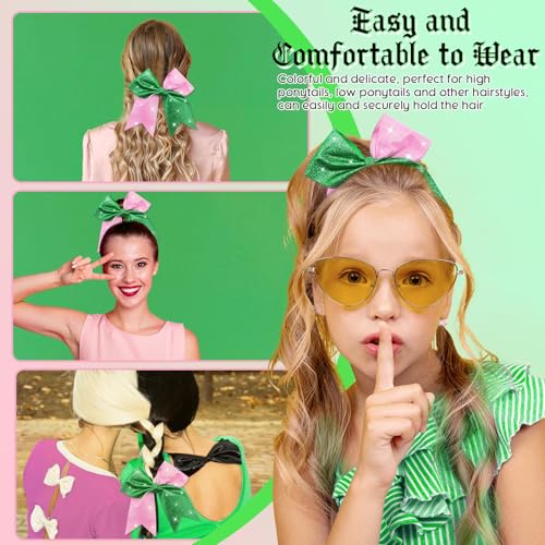 Landical 7 Inch Glitter Witch Hair Bows Pink and Green Ponytail Holder