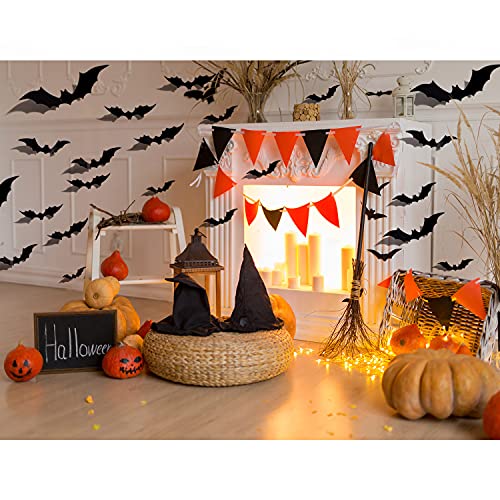 Halloween 3D Bat Wall Stickers - 60PCS PVC Decor for Parties