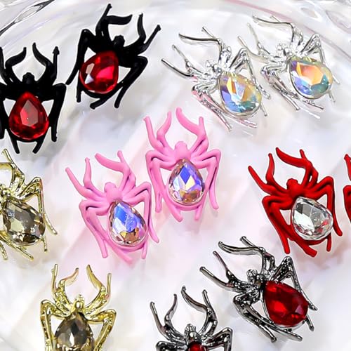 12 Pcs Metal Spider Nail Charms Rhinestone Halloween Nail Art Decorations