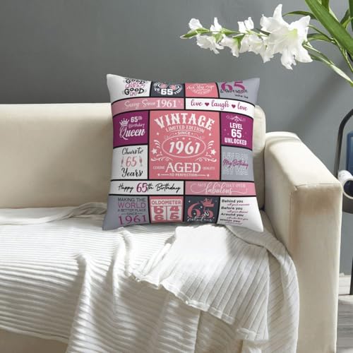 65th Birthday Pillow Cover for Women - 18x18 Inches, Soft Polyester