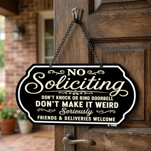 Funny No Soliciting Sign for Front Door | Durable Aluminum 10x5 Inch