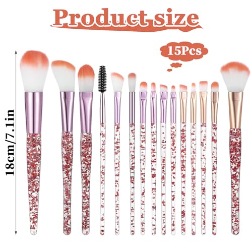 AOZUO 15-Piece Red Crystal Makeup Brush Set with Soft Fluffy Bristles
