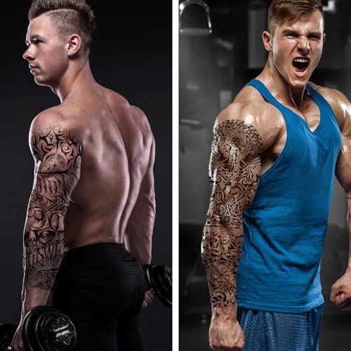CUTELIILI Black Military Full Arm Temporary Tattoos 8 Sheets