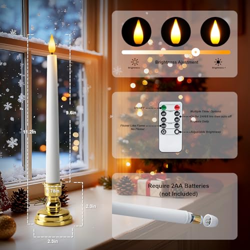 White Flameless Window Candles with Gold Holders Remote Timer - Christmas Decor