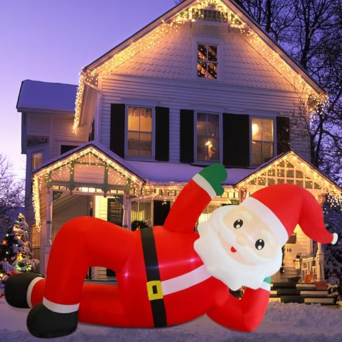 Giant Inflatable Christmas Santa Claus - 12FT Lighted Outdoor Holiday Decor with Built-In LED Lights - Santa Variation