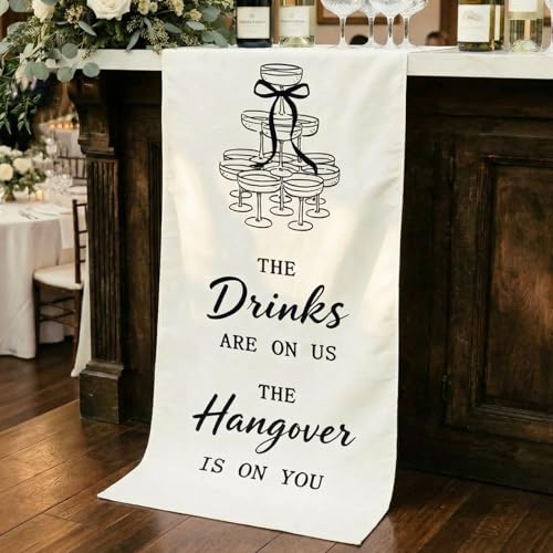 Tegeme Fabric Wedding Bar Sign | Rustic Signature Drinks Decor 60x24