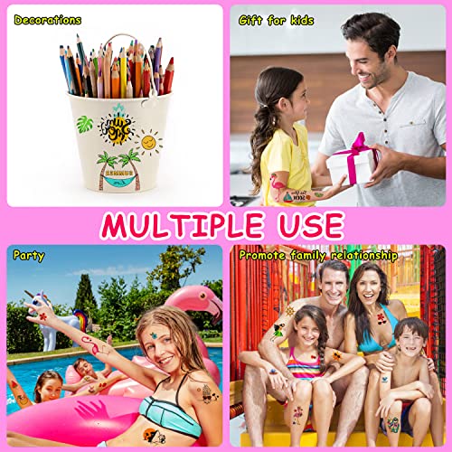 LOMIMOS Hawaiian Luau Temporary Tattoos - 138pcs Tropical Summer Stickers
