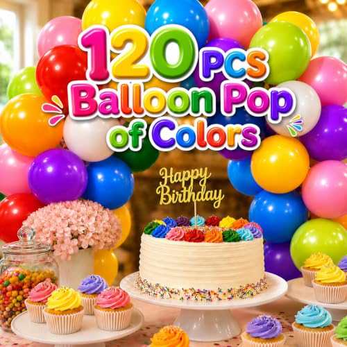120 Count Assorted 12-Inch Latex Balloons - Vibrant Party Decor