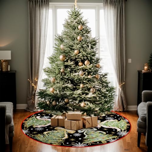 Black Christmas Tree Skirt 36 Inch Xmas Tree Mat Winter Holiday Decor