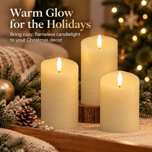 Ivory White Flameless Candles with Remote, Flickering Battery-Powered Set