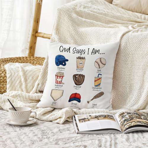 God Say Ball Baseball Pillow Cover 18x18 for Boys Room