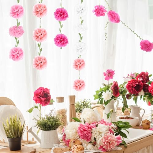 2PCS Pink Tissue Paper Pom Poms Garland for Parties & Events