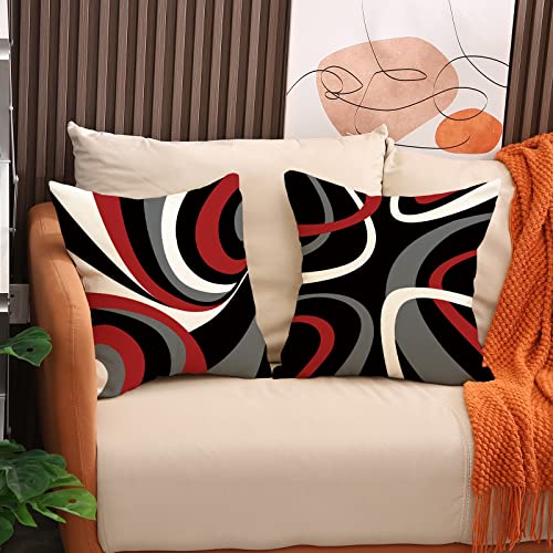 Red and Black Abstract Throw Pillow Covers 18x18 - Set of 4