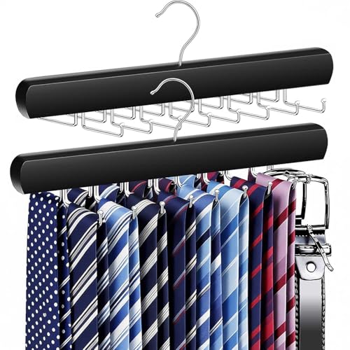 2-Pack Wooden Tie Rack Hanger - 36-Hook Closet Organizer for Ties & Belts