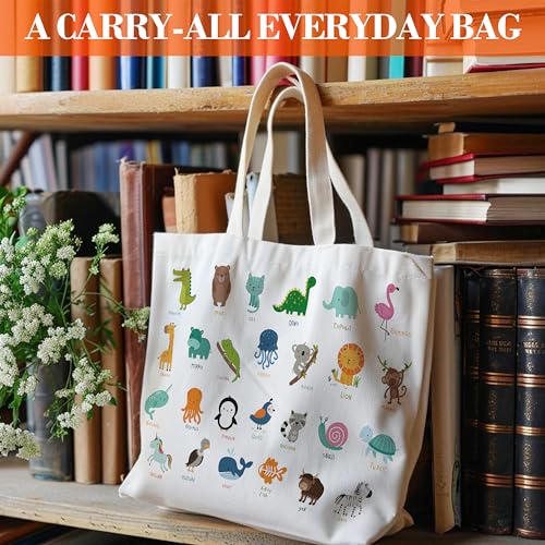 Animals Alphabet Canvas Tote Bag for Women - Cute Gift for Animal Lovers