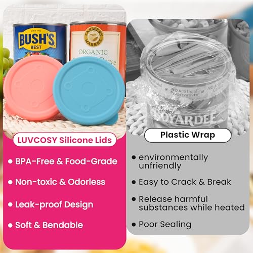 LUVCOSY 2-Pack 3-Inch Silicone Can Lids Covers, Leak-Proof Food Saver, Reusable Food Container Tops